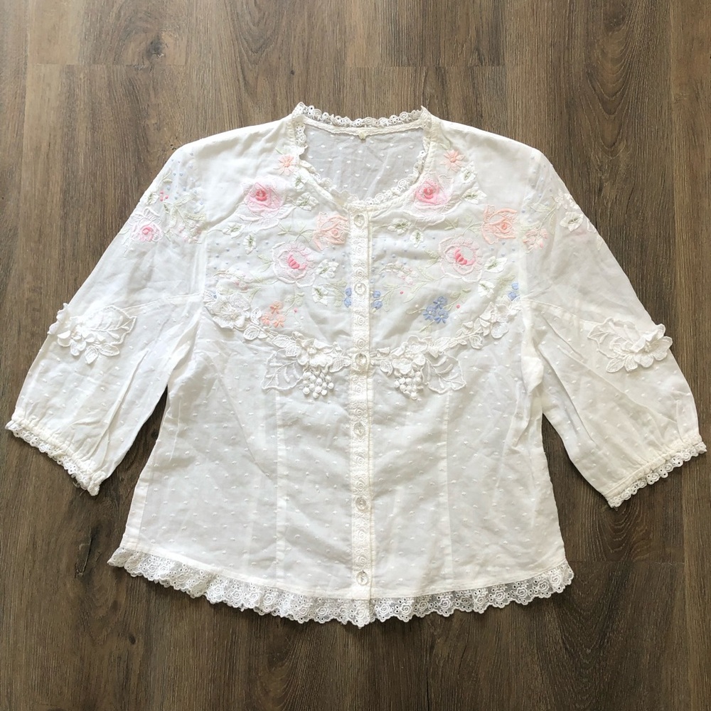 Lily Blouse Tokyo Embroidered Lace Button Down Top - Picture 4 of 16